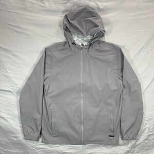 Voyager Windbreaker Jacket Hooded Full Zip Mens M‎ Gray Front Zip Pockets